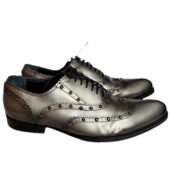 Jo Ghost Leather Made in Italy Brogue Pewter Dress Shoes Size 40 - Picture 1 of 12